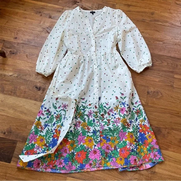 Talbots Cotton Poplin Midi Button Down Shirt Dress in Blissful Floral size 12 - Picture 6 of 14